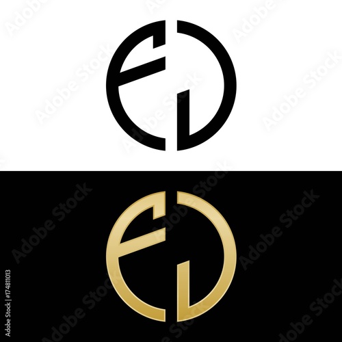 fj initial logo circle shape vector black and gold