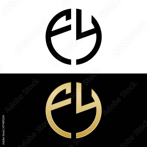 fy initial logo circle shape vector black and gold