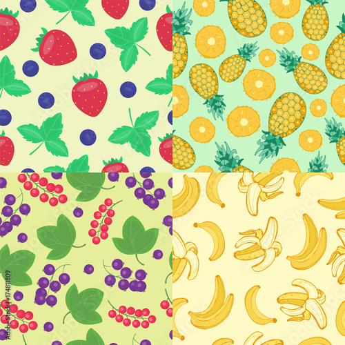 Cartoon fresh strawberry fruits in flat style seamless pattern food summer design vector illustration.