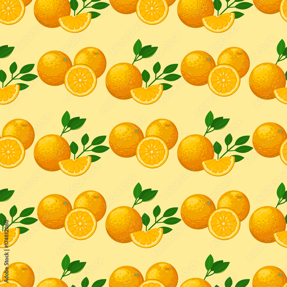 Oranges seamless pattern background illustration natural citrus fruit vector juicy tropical dessert beauty organic juice healthy food. Oranges seamless pattern background illustration natural citrus fruit vector juicy tropical dessert beauty organic juice healthy food.