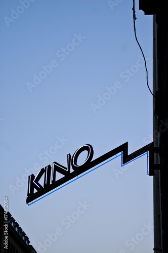 Neon sign of a movie theater, Vienna, Austria, Europe photo