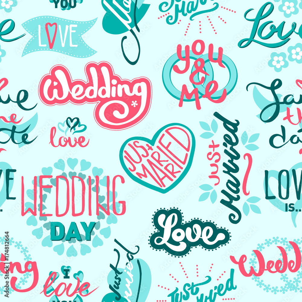 Fototapeta premium Typography Save the Wedding Day date quote text design greeting cards invitations illustration vector seamless pattern background