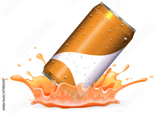 Soda can drops in orangle splash