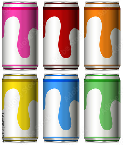 Six cans with different colors