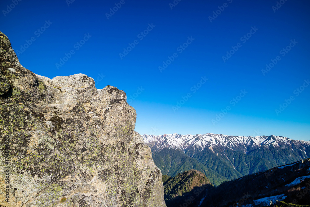 Fototapeta premium Mount Tsubakuro Dake, famous trekking mountain in Azumino, Nagano Prefecture, Japan. It is situated in Japan's Hida Mountains in Nagano. It was specified for Chbu-Sangaku National Park