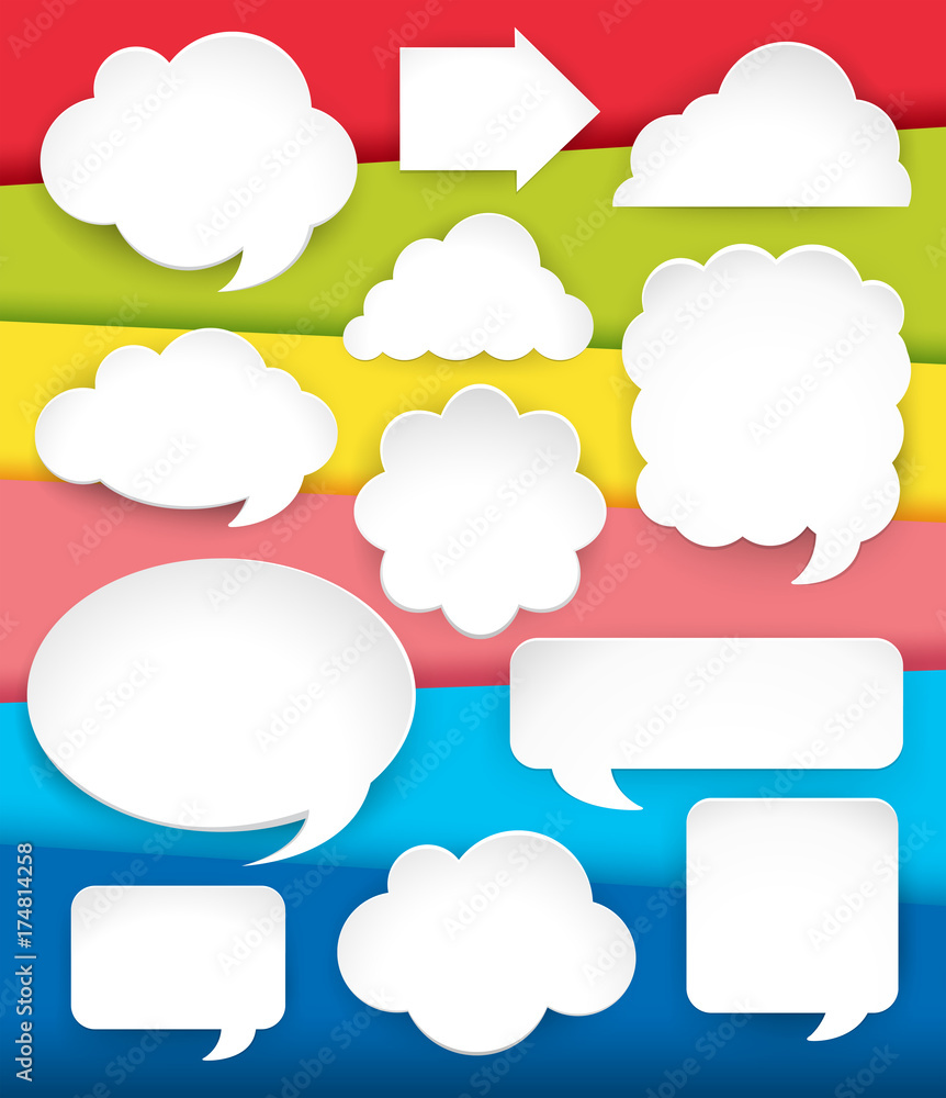 Different design for speech bubbles on rainbow background Different design for speech bubbles on rainbow background