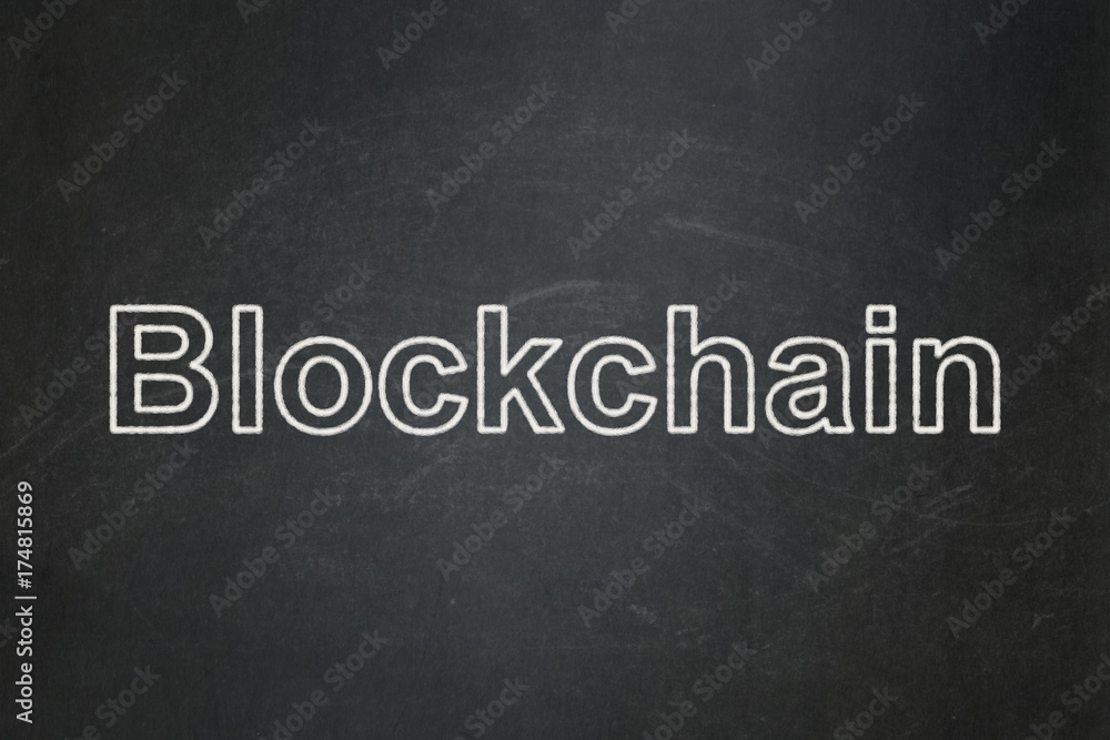 Currency concept: Blockchain on chalkboard background Currency concept: Blockchain on chalkboard background