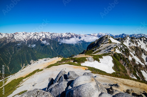 Mount Tsubakuro Dake, famous trekking mountain in Azumino, Nagano, Japan. It is situated in Japan's Hida Mountains or Japan Alps. It was specified for Chbu-Sangaku National Park