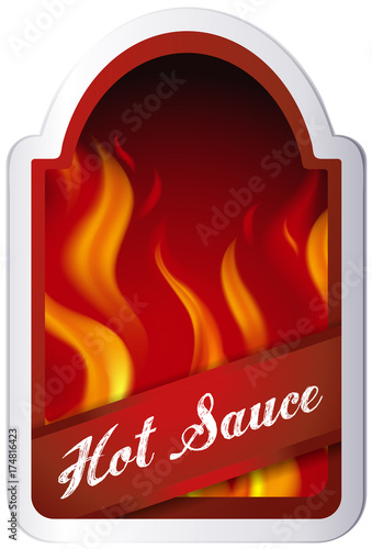 Label design for hot sauce with burning fire