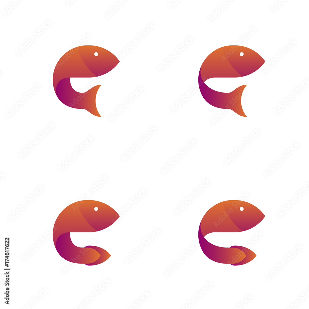 Fototapeta premium Fish symbol icon set orange violet gradient color design illustration isolated on white background, vector eps10