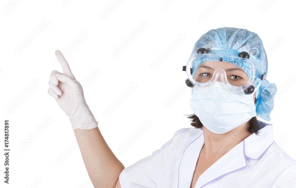 Young Woman Doctor Point to Blank Space for Yours Design Young Woman Doctor Point to Blank Space for Yours Design