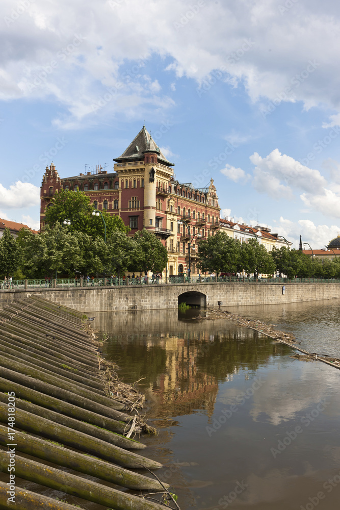 View across Vltava River on the historic town, UNESCO World Cultural Heritage Site, Prague, Czech Republic, Europe