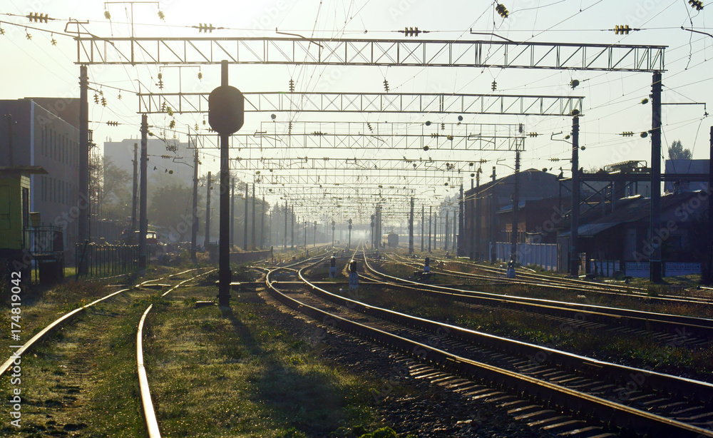 Morning at railroad station