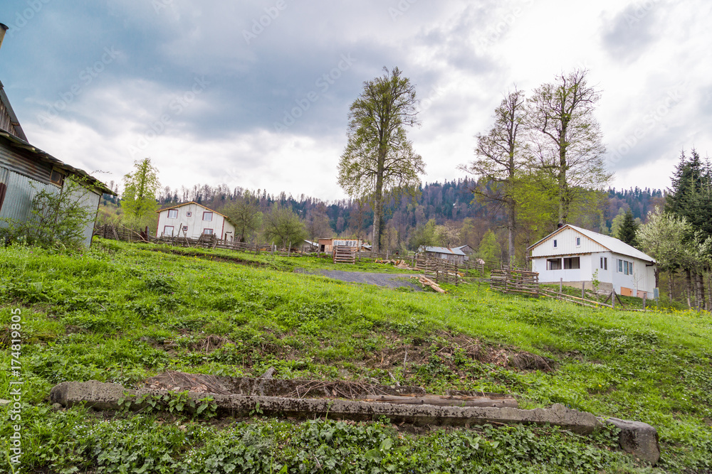 Fototapeta premium Plateau with Mountain Houses