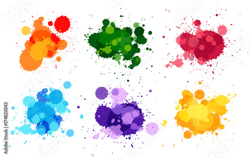 Watercolor splashes in six colors