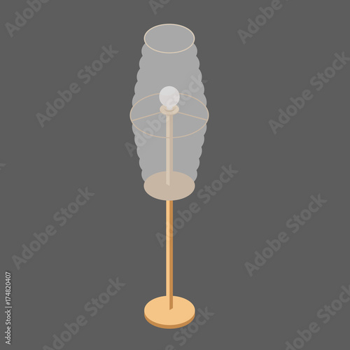 Floor Lamp Cylinder with  White Shade. Home Floor Lamp with wood Finish. Vector Illustration In Isometric. Isolated from Background.