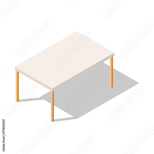 White Table in Isometric View, Vector Table Rectangular With Shadow. Vector Illustration Isolated From Background