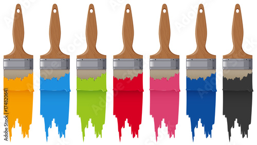 Paintbrushes and seven different colors