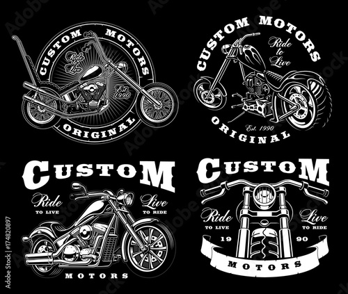 Slika na platnu Set of 4 vintage biker illustrations on dark background_3