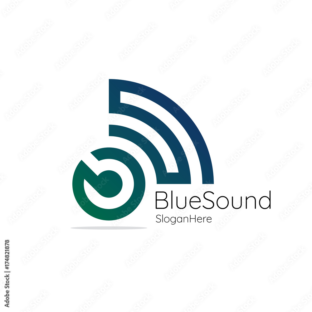 blue sound. Audio signal wireless with initial letter B S. blue and green wave vector logo illustration.