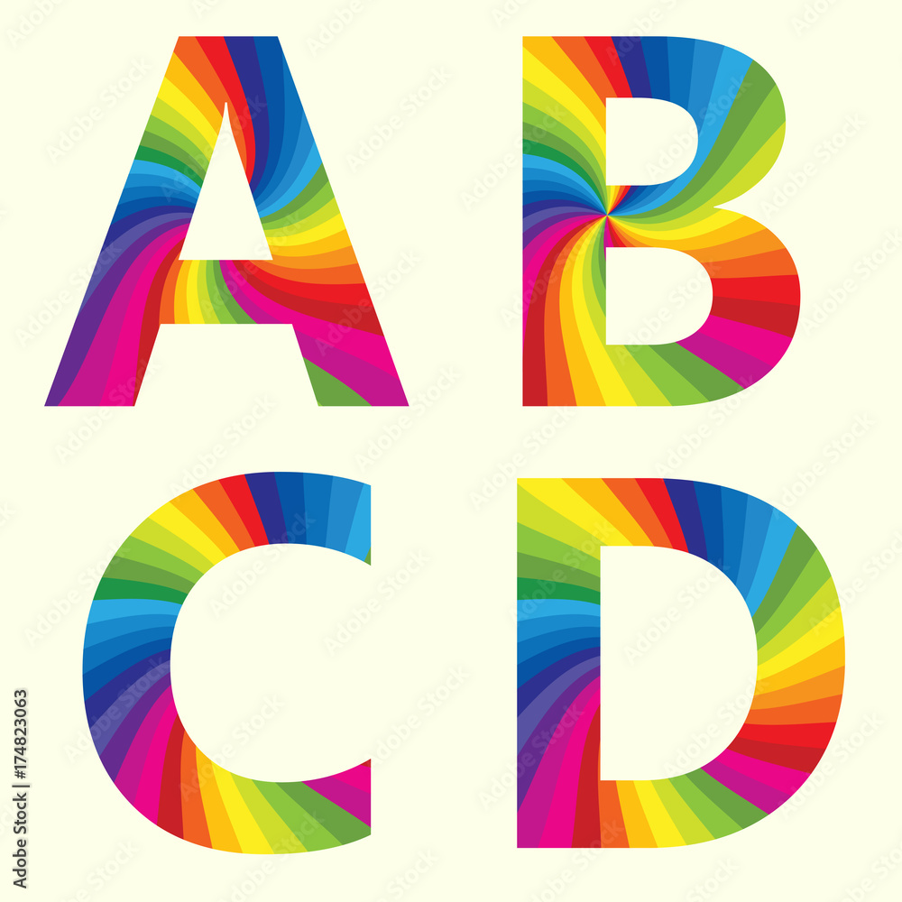 Stylish Rainbow Alphabet. Colorful your Education. Alphabet A B C D