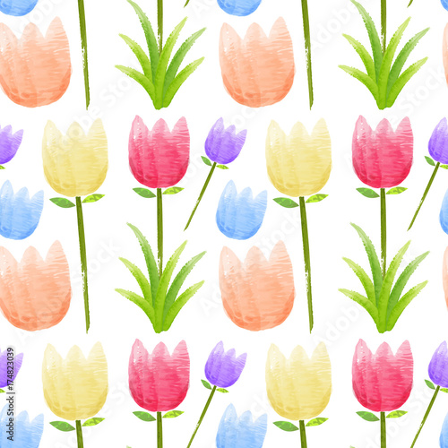 Seamless background with colorful tulip flowers