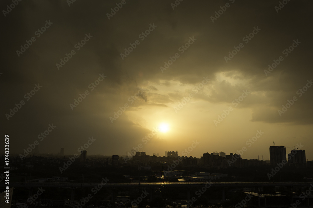 Sunset Scenery Background in City