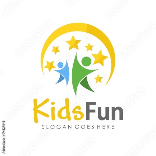 Kids fun and child logo design template