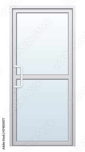 Vector illustration of aluminium door and chrome door handle and glass isolated on white background.