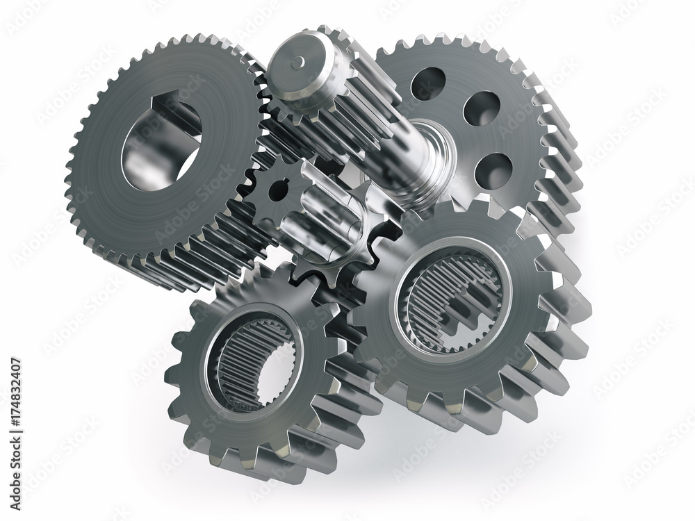 Engine gears wheels and cogwheels isolated on white background Engine gears wheels and cogwheels isolated on white background