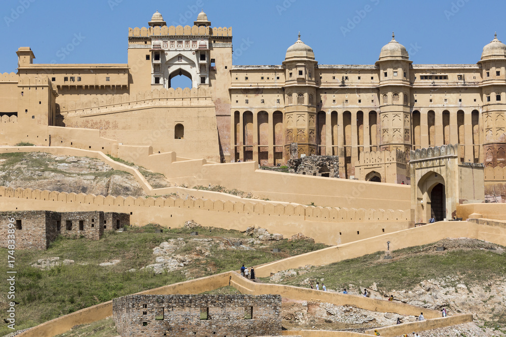Amber Fort near Jaipur in Rajasthan, India. Amber Fort is the main tourist attraction in the Jaipur area.