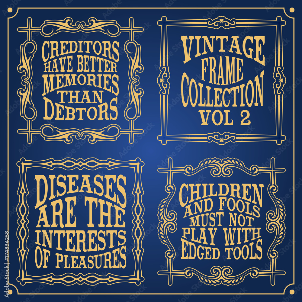 Vintage Frame Templates Collection Set With English Quote