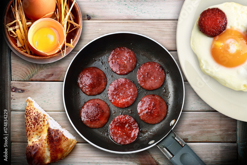 eggs and sausage breakfast photo