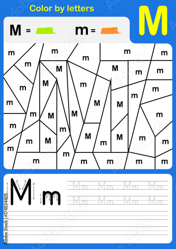 Color by letter alphabet worksheet : Color and Writing A-Z