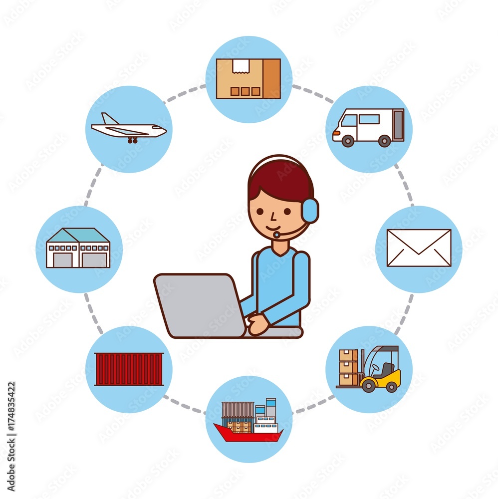 worker with laptop logistic delivery shipping vector illustration worker with laptop logistic delivery shipping vector illustration