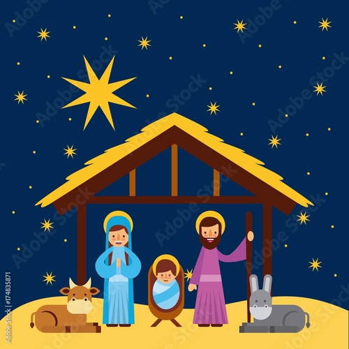 merry christmas manger celebration festive vector illustration