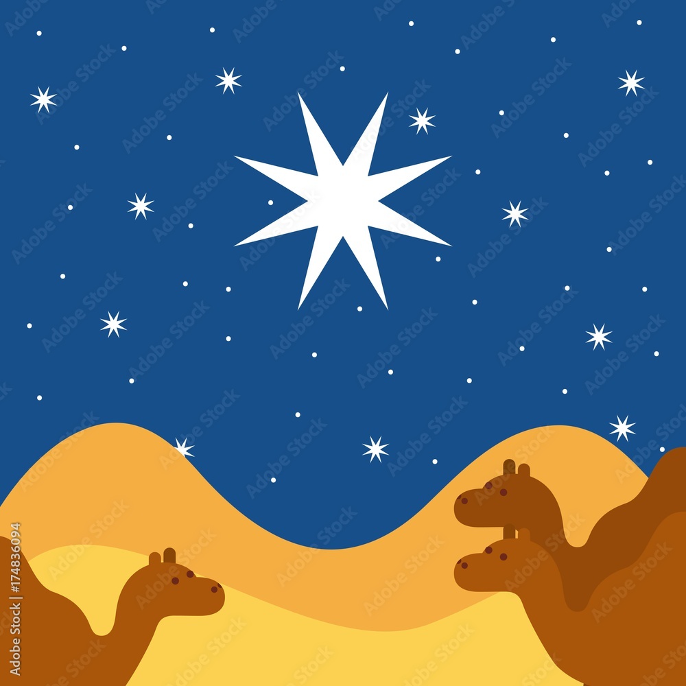 Fototapeta premium merry christmas camels night landscape vector illustration