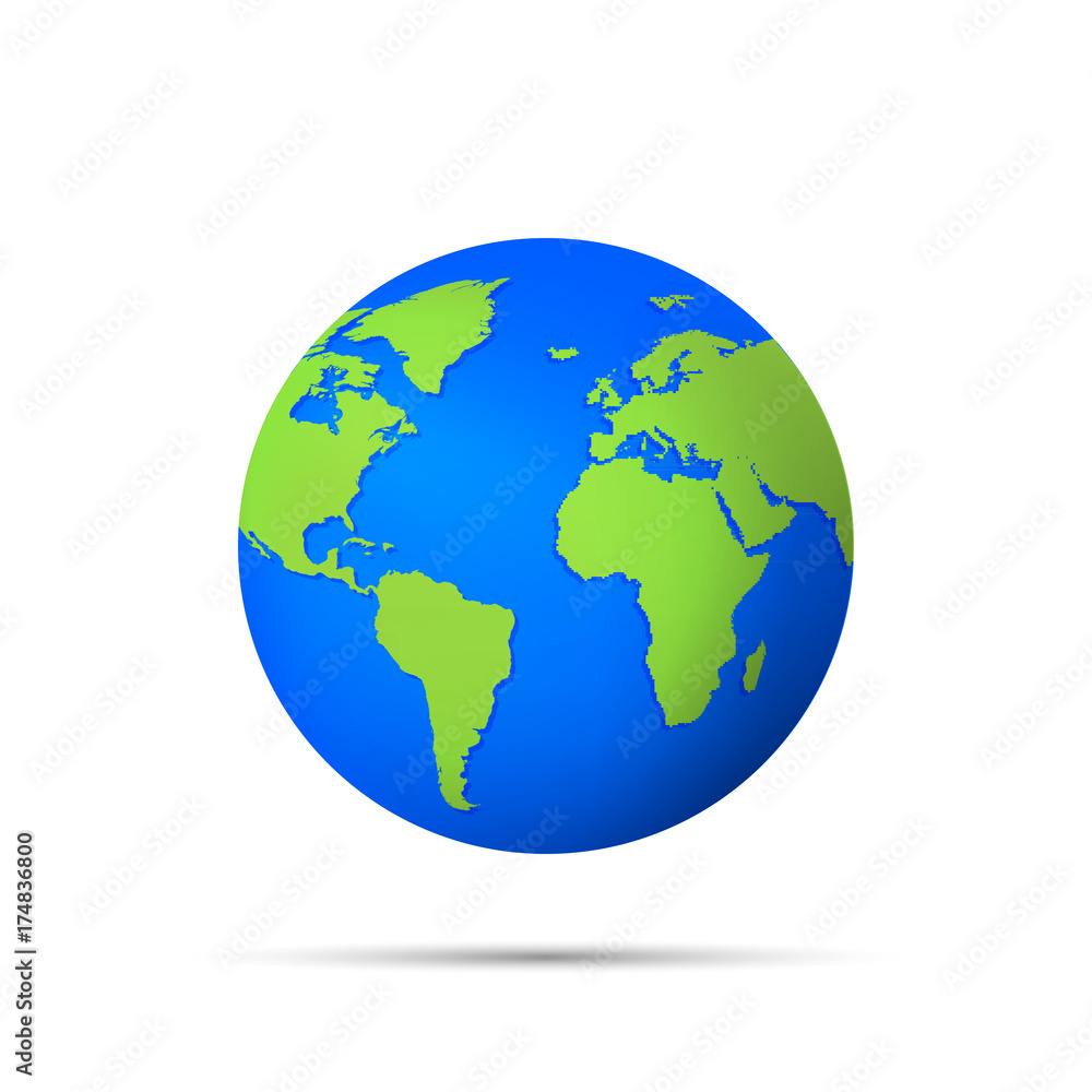 Planet icon. Earth globe icon 3d isolated on white background. Vector illustration. Planet icon. Earth globe icon 3d isolated on white background. Vector illustration.