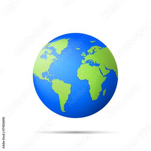 Planet icon. Earth globe icon 3d isolated on white background. Vector illustration