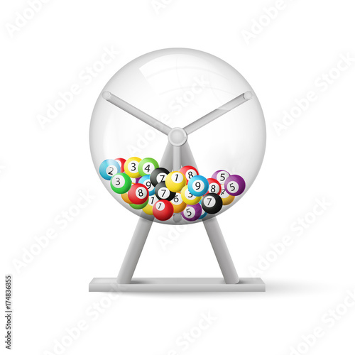 3d rendering of lottery machine with balls inside isolated on white background. Vector illustration.