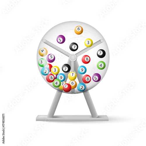 3d rendering of lottery machine with balls inside isolated on white background. Vector illustration.