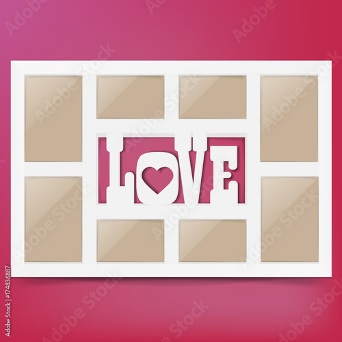 Multi frame set with empty space.Love photo frame. Photo frame collage. Multi frame for several photos. isolated on background. Vector illustration. Eps 10.