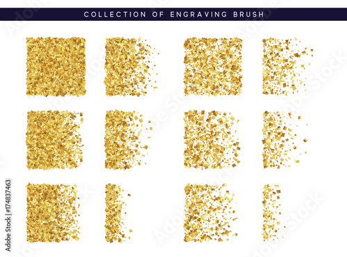 Set Brush stipple gold pattern for design. Golden Confetti texture.