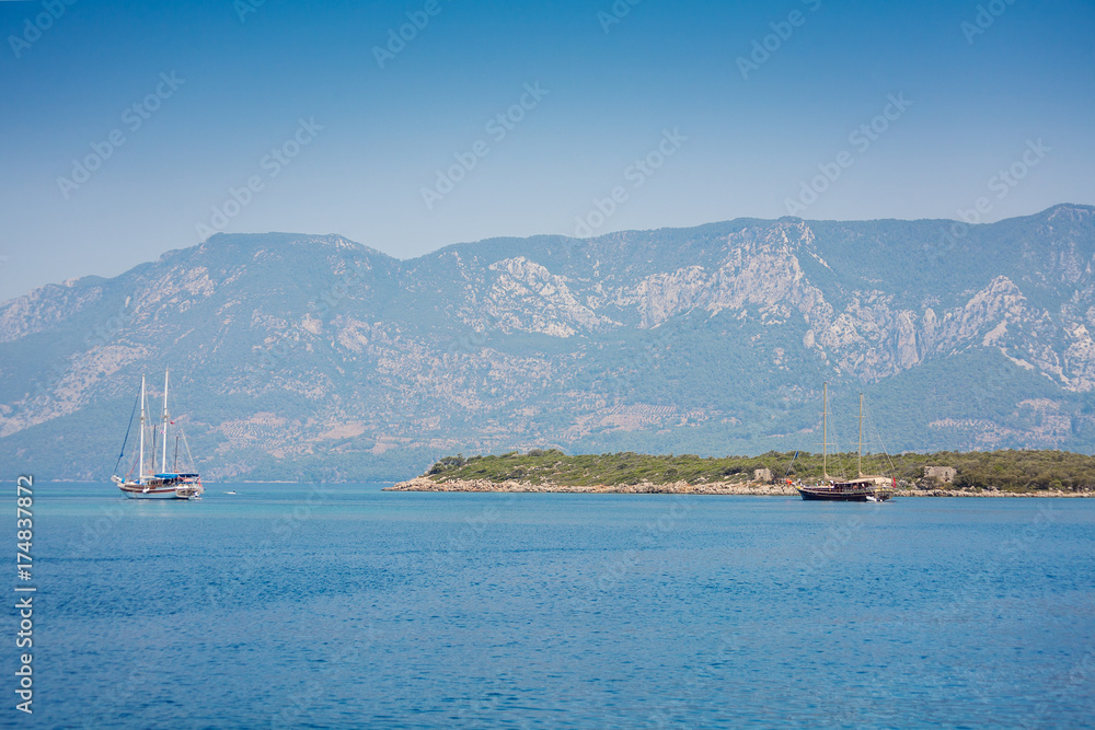 View of islands in Aegean Sea near Marmaris. Turkey