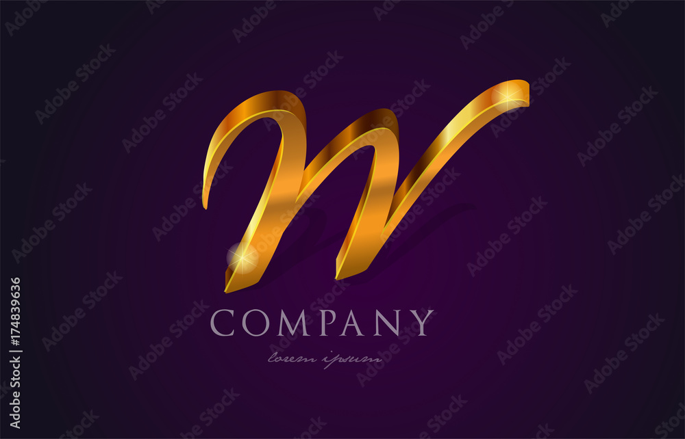 w gold golden alphabet letter logo icon design
