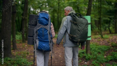 Wallpaper Mural Rear view of a pleasant aged couple of tourists walking in the forest Torontodigital.ca