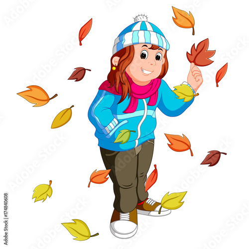 Girl with autumn leaves