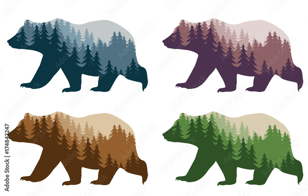 Naklejka premium colorful styling bear for your design, isolated objects, vector illustration
