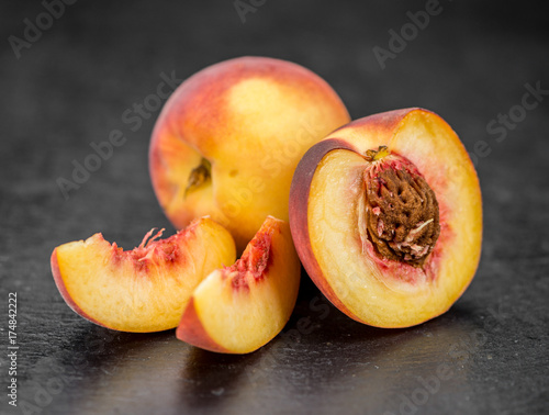 Portion of Fresh Peaches, selective focus