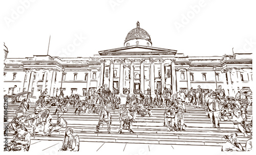 Sketch of The National Gallery is an art museum in Trafalgar Square in the City of Westminster, in Central London UK ( United kingdom, England ) in vector illustration